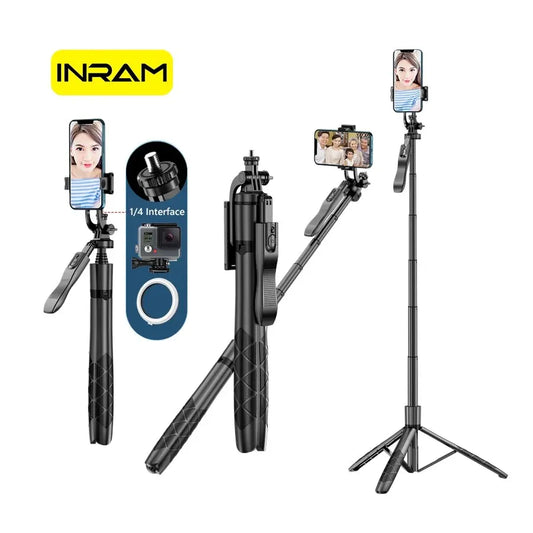 INRAM-L16 Wireless Selfie Stick Tripod Stand - Foldable Monopod for GoPro Action Cameras, Smartphones, Balance Steady Shooting, Live Streaming