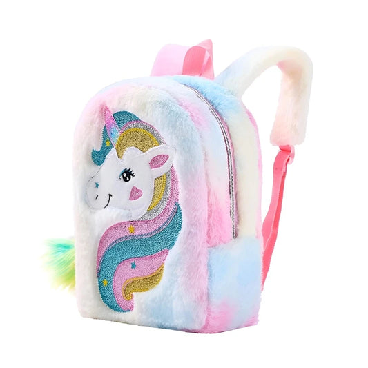 "Princess Unicorn Backpacks for Girls: Colorful Plush Cute Schoolbags