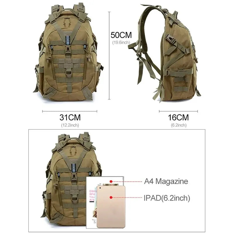 Tactical Backpack Travel Bag for Men and Women - Laptop Outdoor School Camping Hiking Reflective Rucksack, Trekking Fishing Molle Bags
