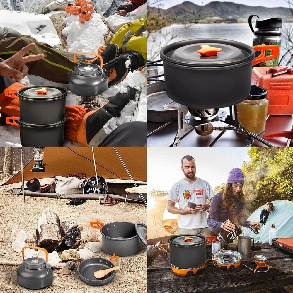 Gear Up for Outdoor Cooking with our Aluminum Lightweight Camping Cooking Set - Perfect for Traveling, Trekking, and Hiking Supplies