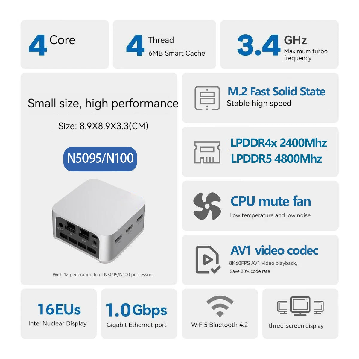 FIREBAT T8 Pro Plus Mini PC - Intel Celeron N5095/N100, 8GB/16GB RAM, 256GB/512GB SSD, Desktop Gaming Computer with WiFi 5 & BT 4.2