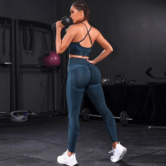 2-Piece Women's Seamless Yoga Set - High Waist Leggings & Sports Bra Gym Workout Tracksuit