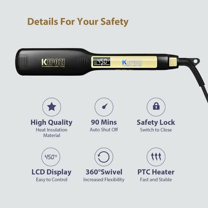 KIPOZI Professional Titanium Flat Iron Hair Straightener - Digital LCD Display, Dual Voltage, Instant Heating & Curling Iron