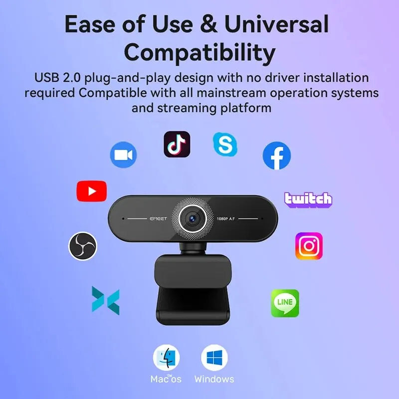 EMEET C60E 4K Webcam: Crystal Clear 1440P 2K, Autofocus USB Camera for Video Calls, Conferences, and Streaming