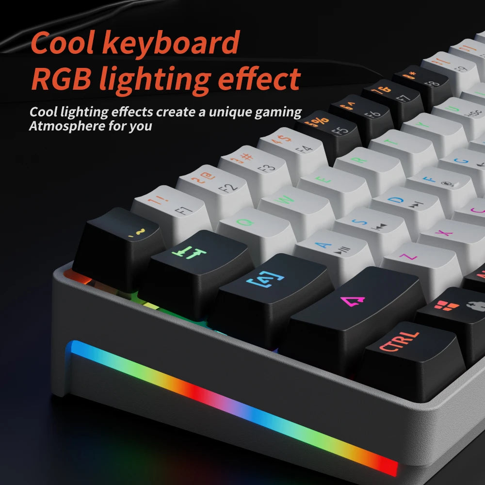 Gaming Mechanical Keyboard MK61 - RGB Backlit, Red Switch, Hot Swappable, 61 Keys Wired with Detachable USB Cable