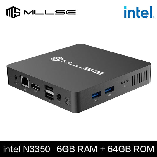 MLLSE M2 Mini PC - Intel Celeron N3350 CPU, 6GB RAM, 64GB ROM, USB 3.0, Win10, WiFi, Bluetooth 4.2, Portable Desktop Computer