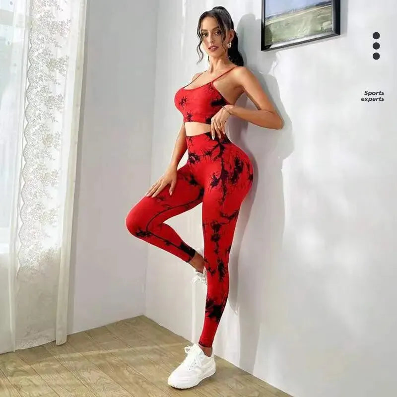 Tie Dye Yoga Women's Tracksuit: Fitness Yoga Sets Sportswear with Workout Bra + High Waist Leggings, Gym Clothing, Seamless Sports Suits