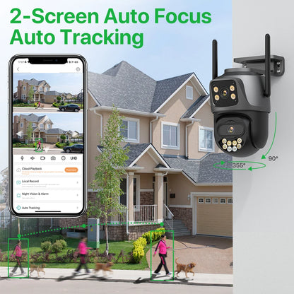 Upgrade Your Security with the 6K 9MP HD IP Camera Outdoor Three-Lens WiFi Security PTZ Cam - Auto Tracking & Dual Screen, iCSee Compatible
