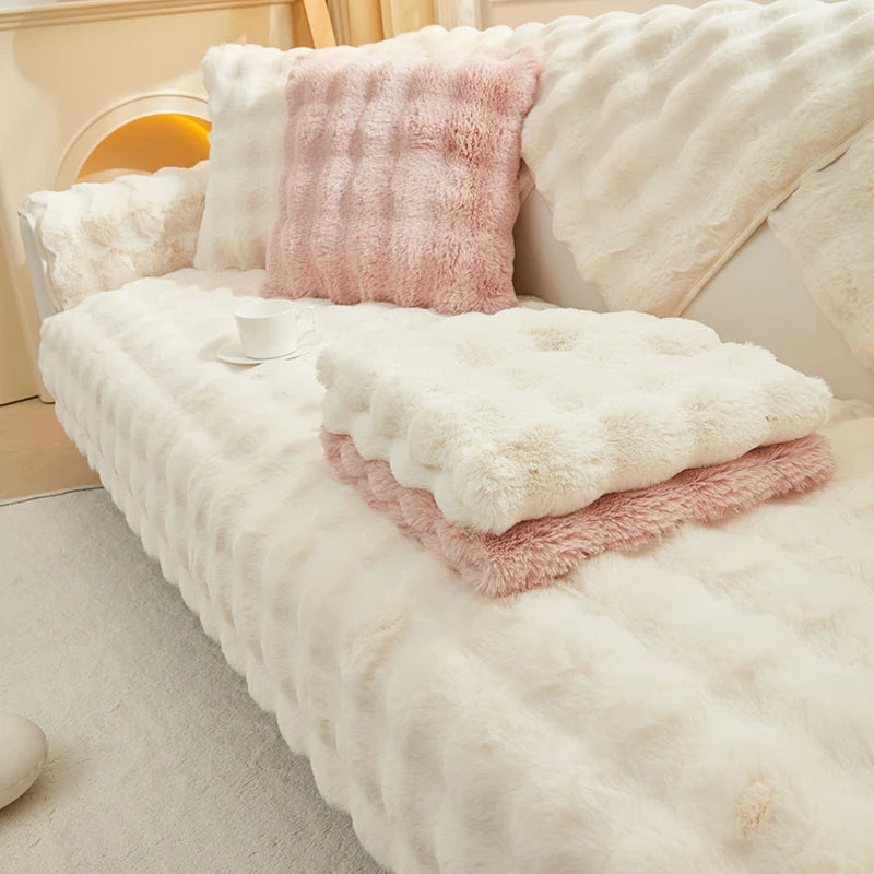 Warm Velvet Sofa Covers, Imitation Rabbit Fur Sofa Pad,Thick Plush Sofa Mat, Sofa Cushion For Winter, Sofa Cover For Living Room