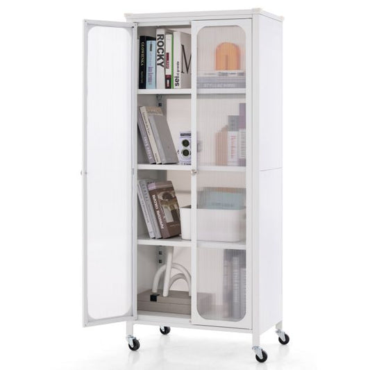 Rolling Storage Cabinet with Translucent Doors