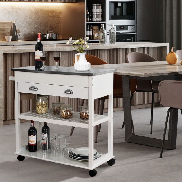 Streamlined Storage 3-Tier Rolling Kitchen Island Cart with Drawers