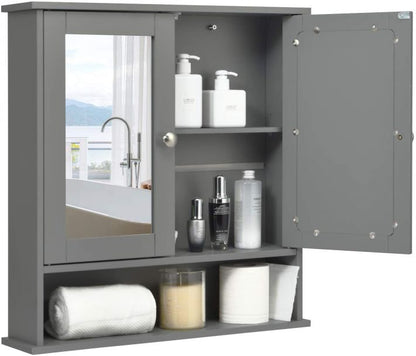 Adjustable Shelf Wooden Medicine Cabinet with Mirror