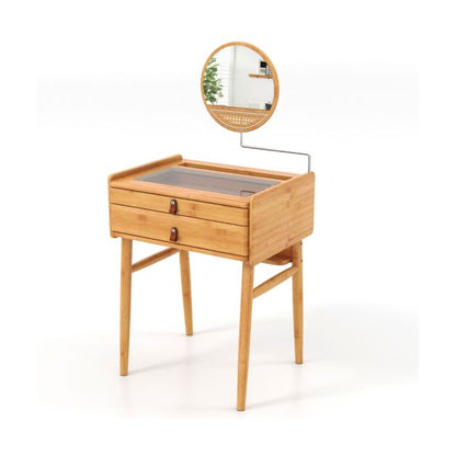 Adjustable Mirror Bamboo Vanity Table with Drawers
