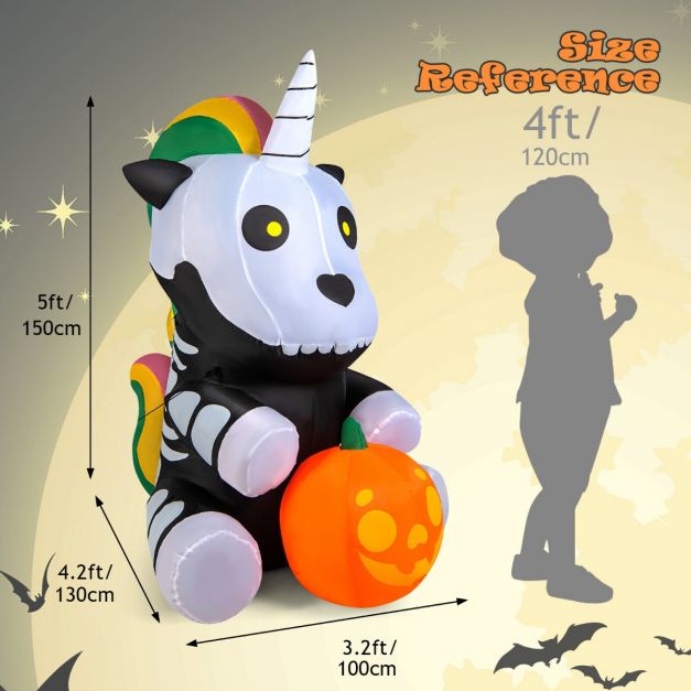 Inflatable Halloween Unicorn Skeleton Holding Pumpkin