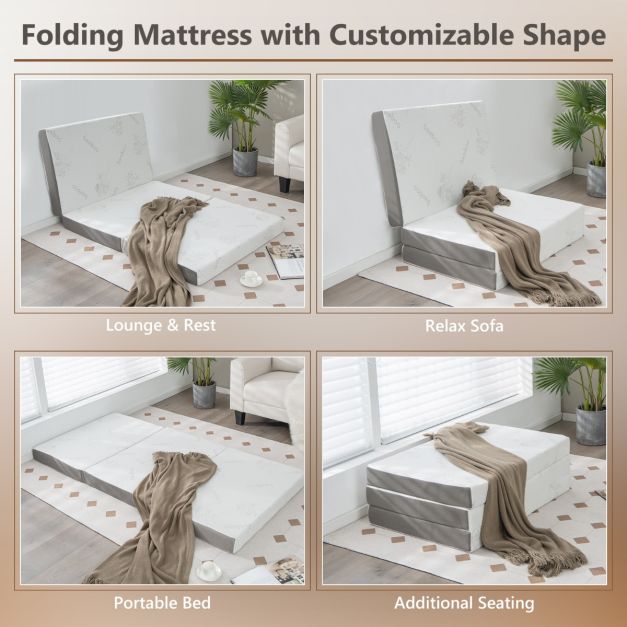 Bamboo-Covered Cool Gel Memory Foam Folding Mattress with Mesh Border Fabric