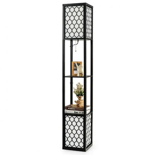Double Floor Lamp with 2 Storage Shelves and Foot Switch