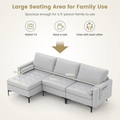 Spacious L-Shaped Sofa with 4 USB Ports and Sturdy Metal Legs