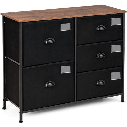Stylish 5-Drawer Dresser Chest with Wooden Top and Metal Frame