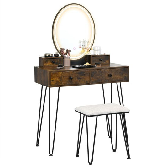 Elegant Vanity Table Set with Tri-Color Adjustable Illuminated Mirror