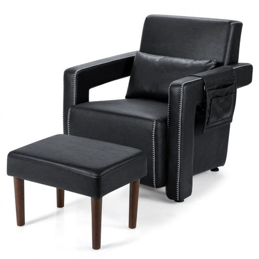 Modern Upholstered Accent Chair Set with Footstool and Lumbar Pillow