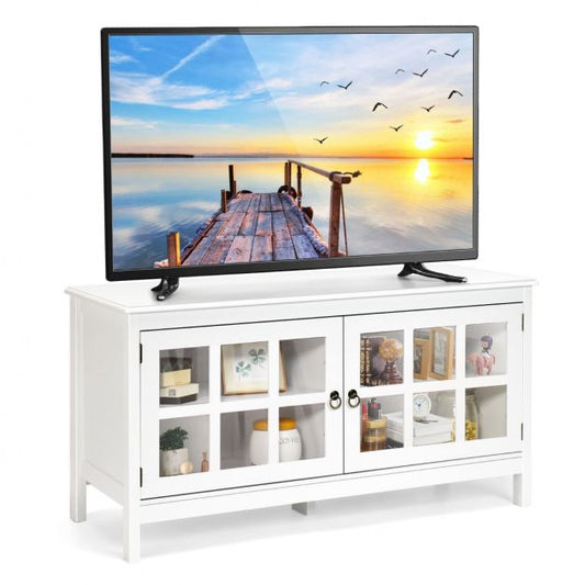 Wooden TV Stand with Tempered Glass Doors for TVs up to 50