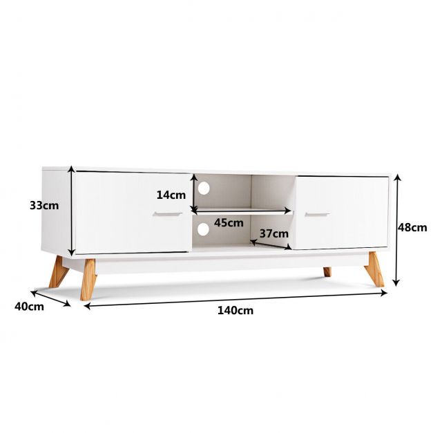 Wooden TV Stand with Double Doors and Ample Storage for TVs up to 60 Inches