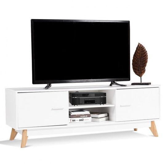 Wooden TV Stand with Double Doors and Ample Storage for TVs up to 60 Inches
