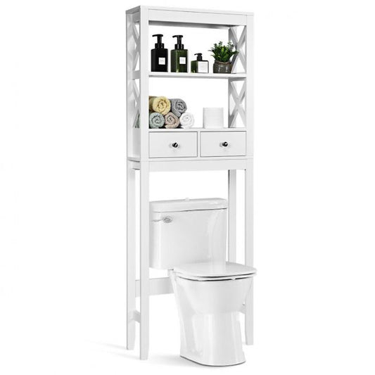 X-Frame Over-The-Toilet Bathroom Storage Shelf with Twin Drawers