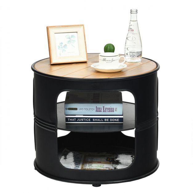 Round End Table with 3-Tier Storage Shelves: Organize Your Living Room in Style
