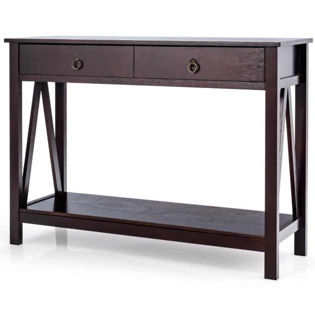 Console Table featuring Drawers, Storage Shelves, and an Anti-Toppling Mechanism