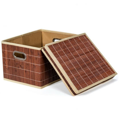 Set of 2 Bamboo Square Storage Baskets with Lid