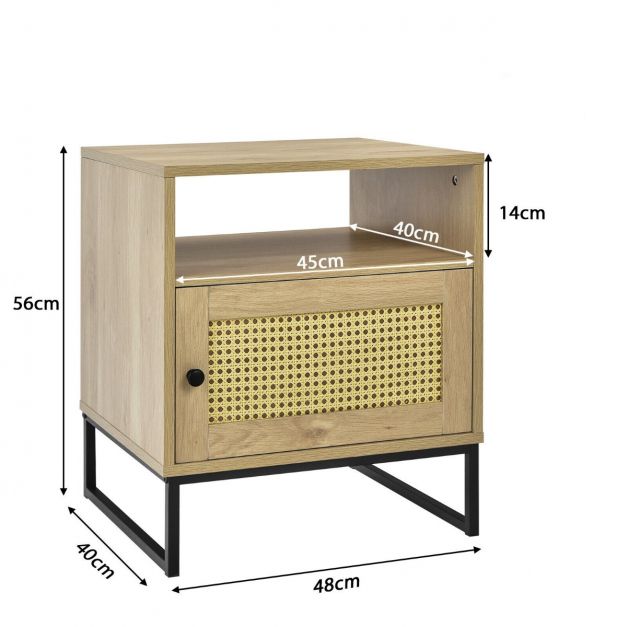 Contemporary Wooden Nightstand with Rattan Door and Storage Shelf