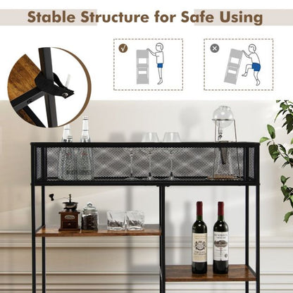 Deluxe 4-Tier Console Table with Wire Basket and Storage Shelves
