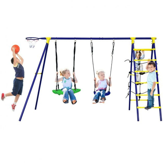 Adventure Haven Kids Swing Set with Basketball Hoop and Climbing Ladder